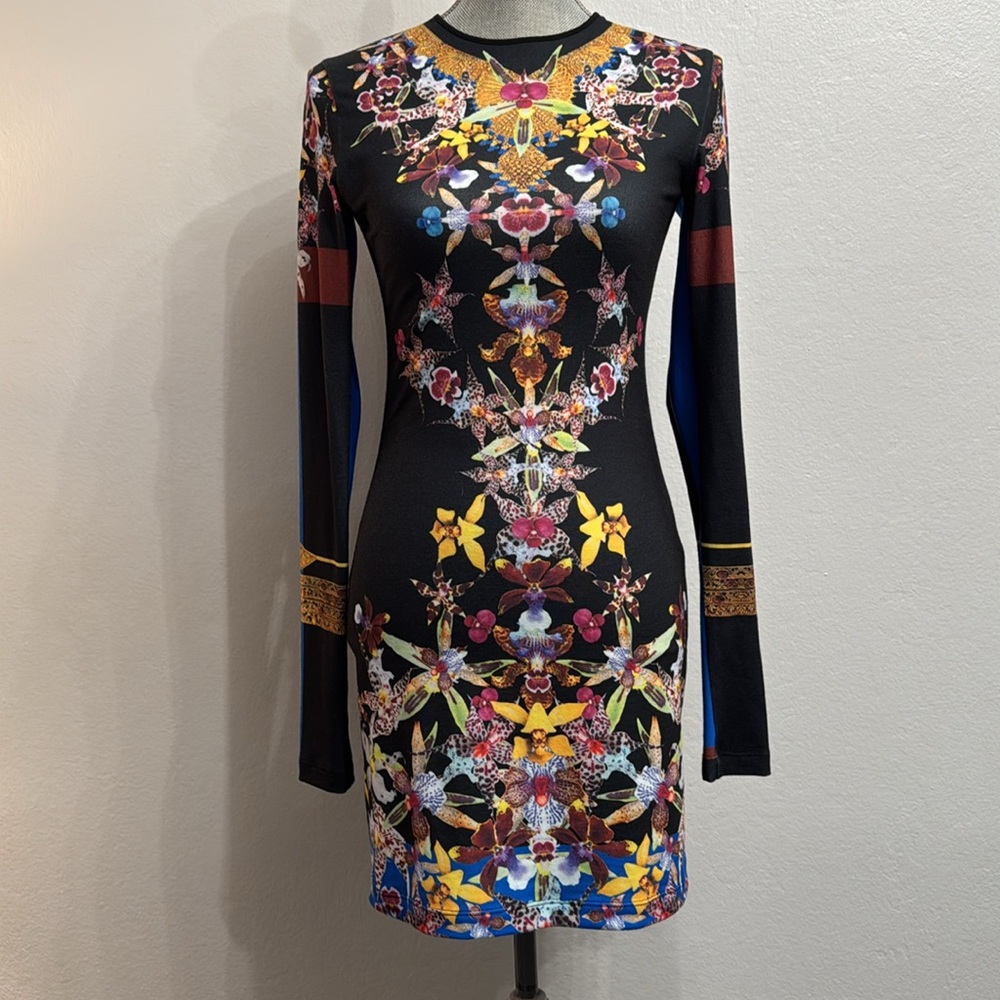 Clover Canyon Orchid Velvet Jersey Long Sleeve Black Mini Dress Size S New